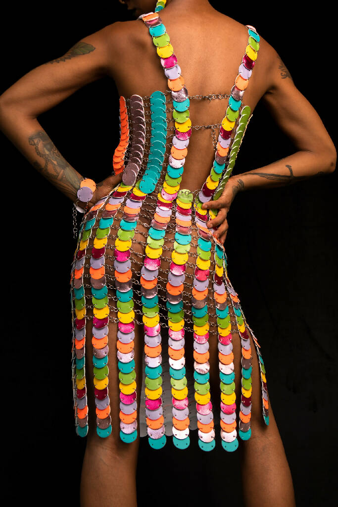 Custom Rainbow co-ord (skirt, top, cuff and earrings)