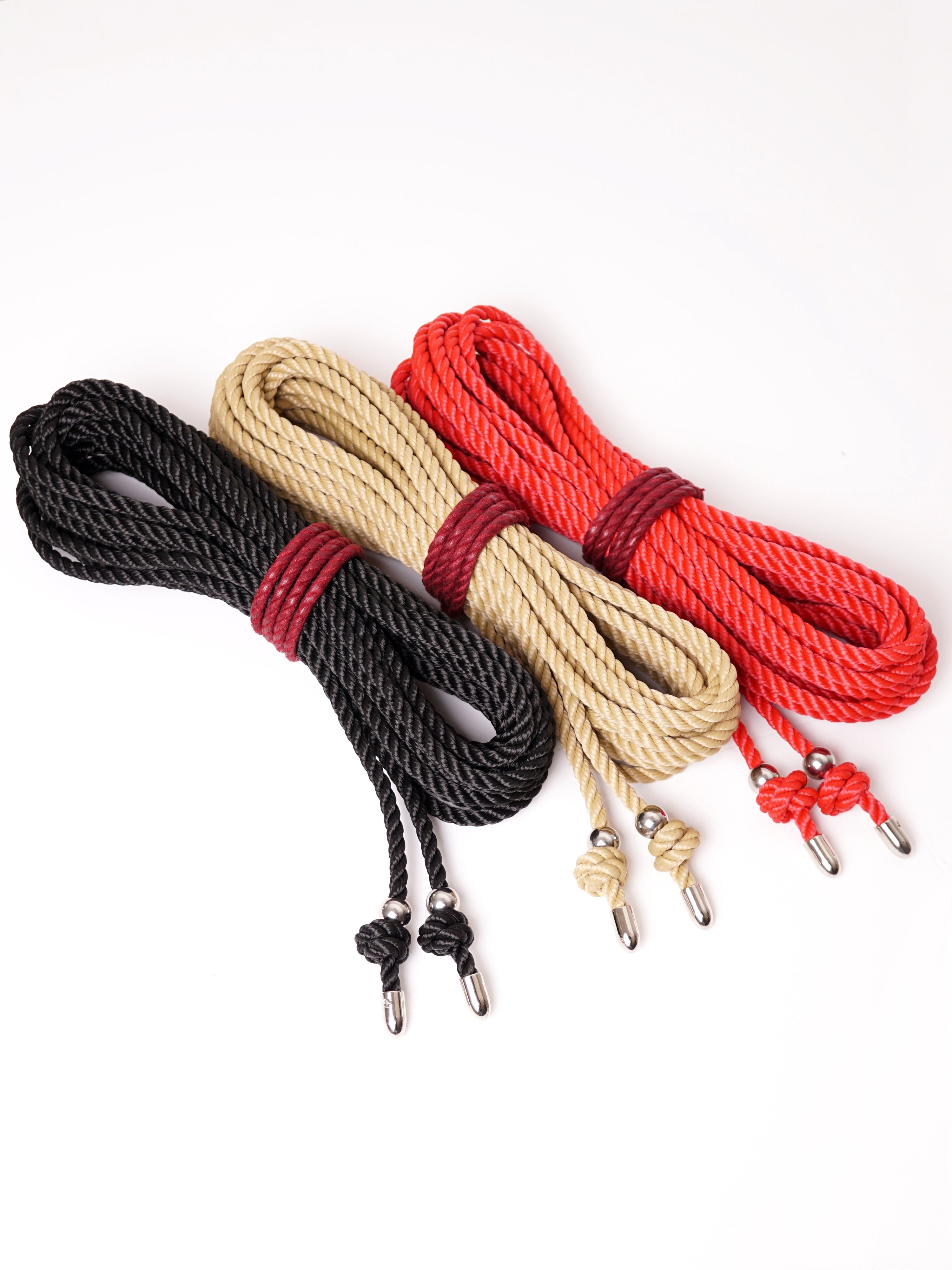 BONDAGE ROPE WITH BEAD&TIP *BLACK *BEIGE *RED