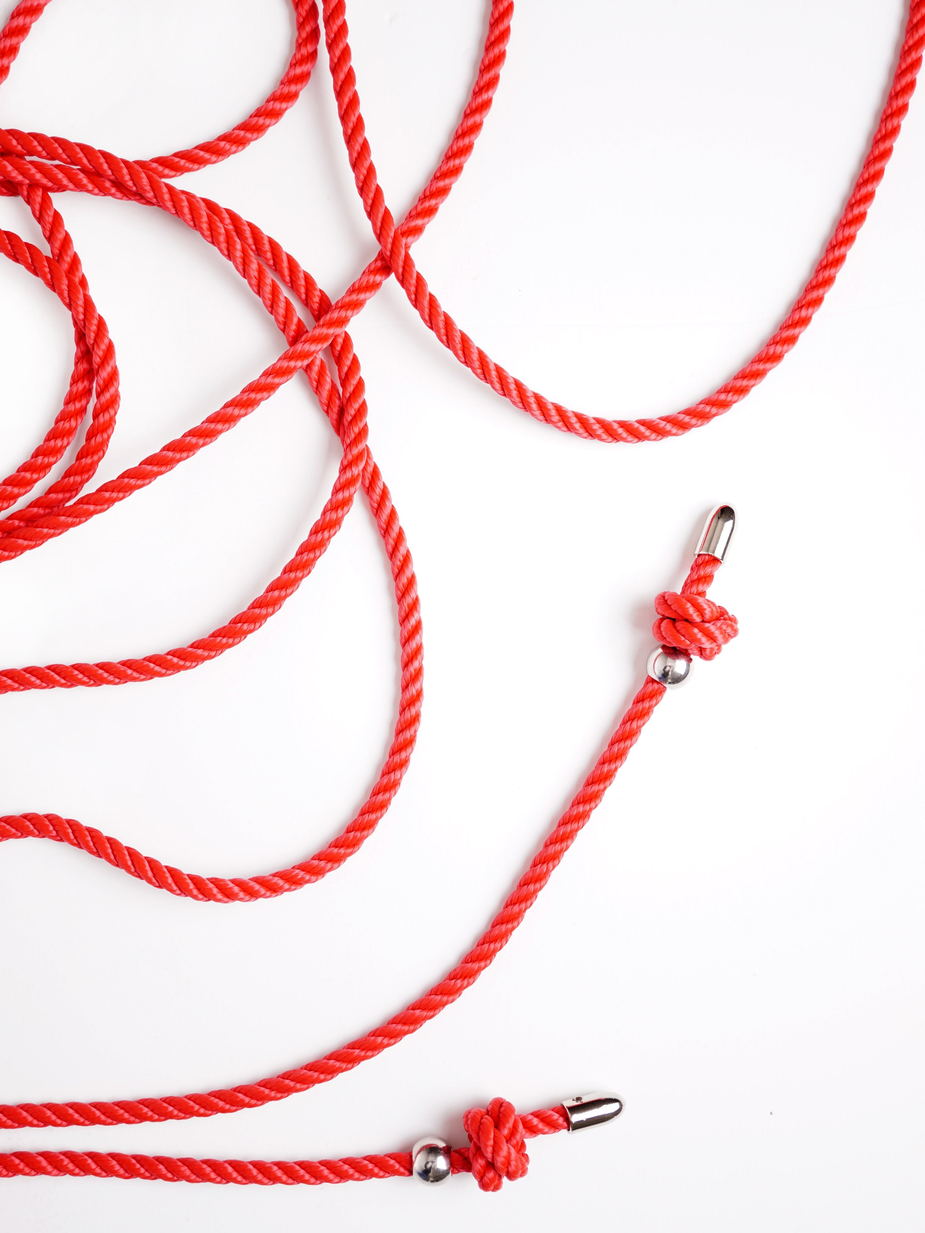 BONDAGE ROPE WITH BEAD&TIP *BLACK *BEIGE *RED