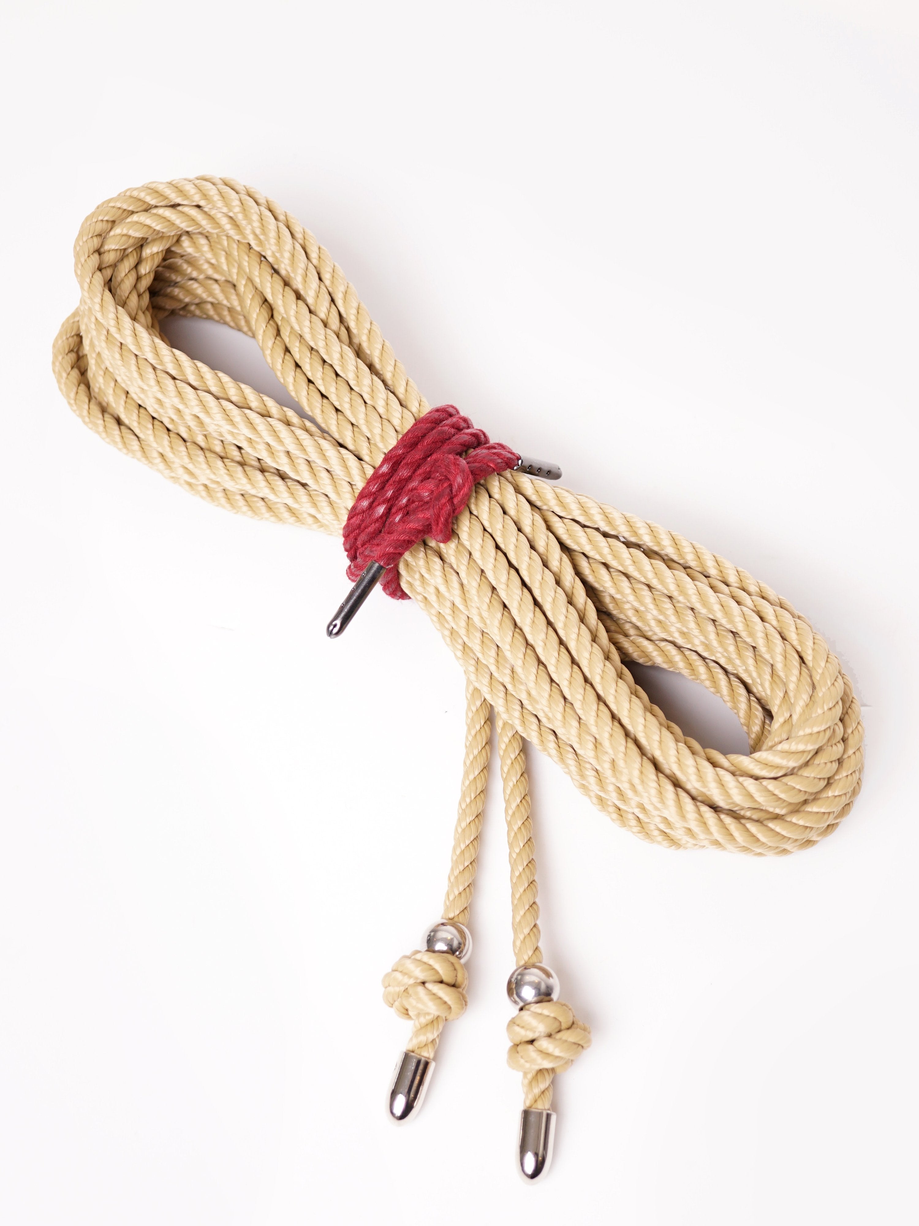 BONDAGE ROPE WITH BEAD&TIP *BLACK *BEIGE *RED