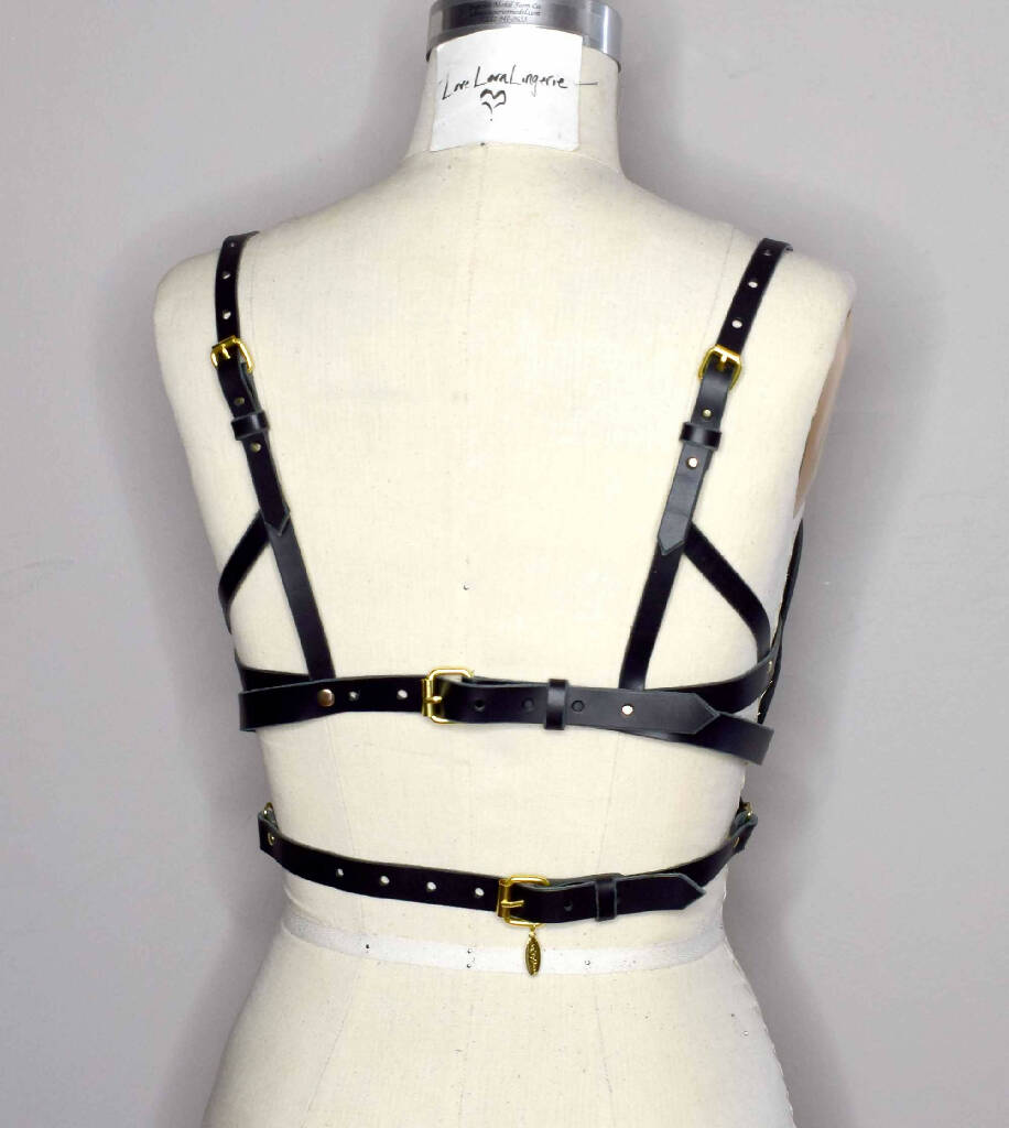 Gigi Fan Lace Sweetheart Leather Bra