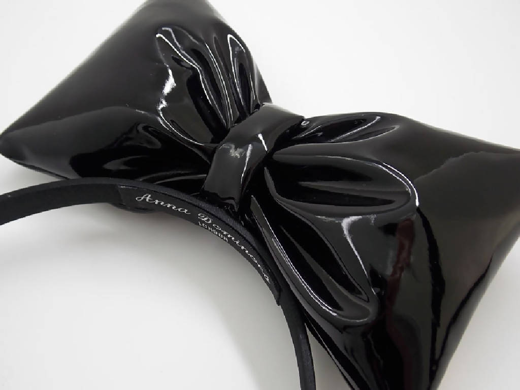 Black gloss vinyl 3D bow hair band
