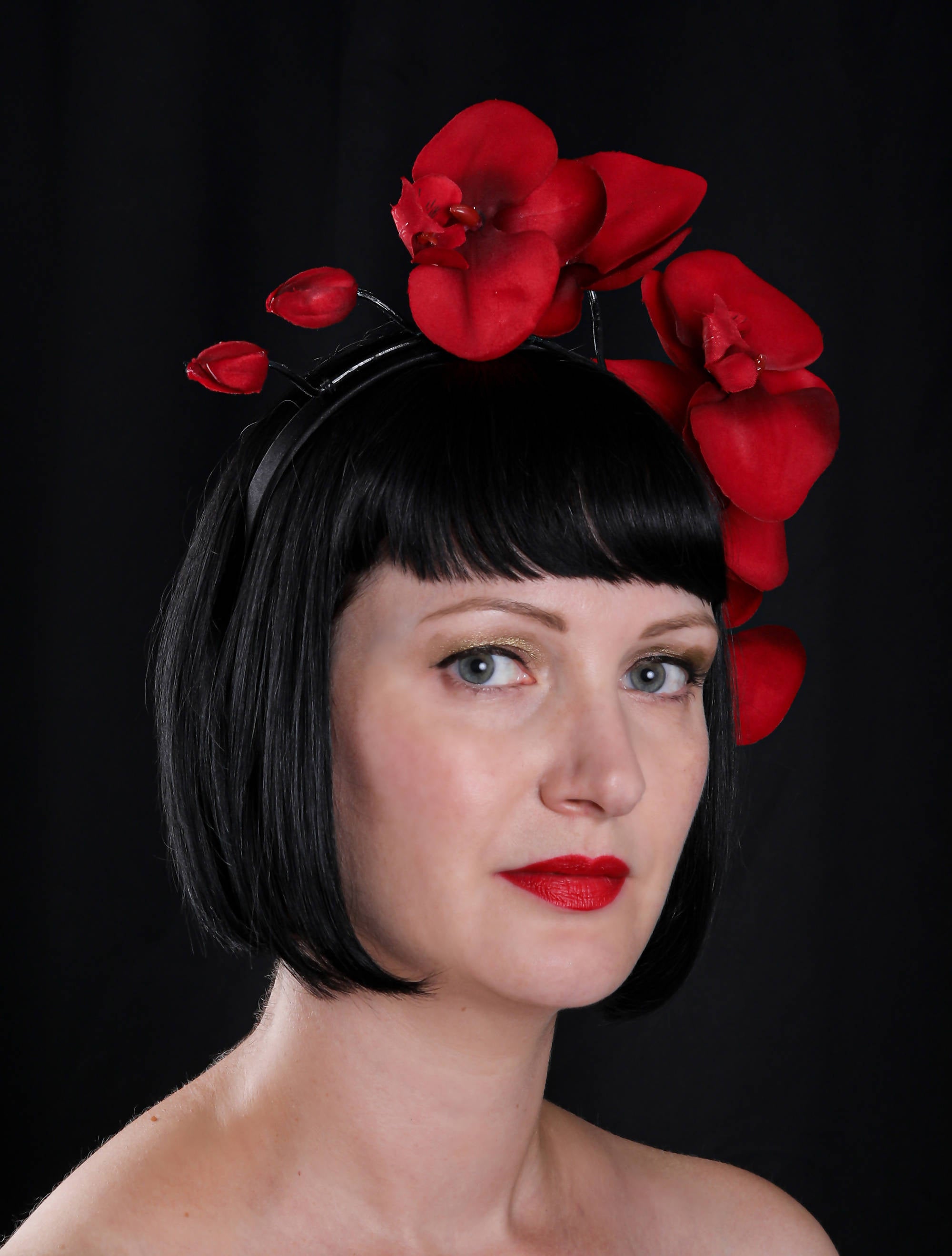 Red orchid flower hair band