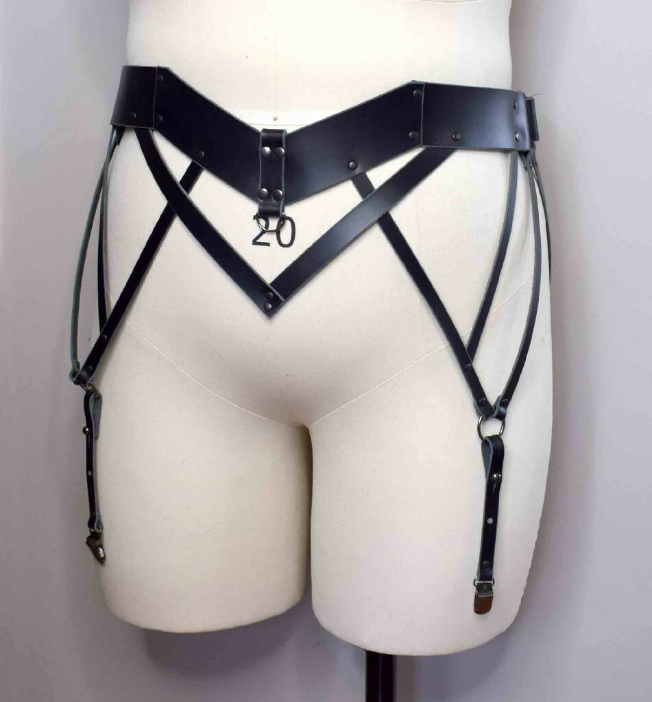 Ostara in Winter Black Leather Garter Belt
