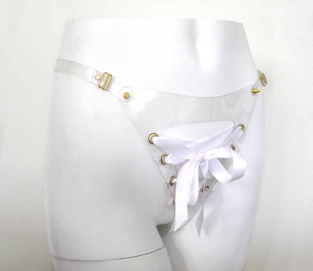 Enlil Clear PVC Ribbon Laced Open Crotch Bikin