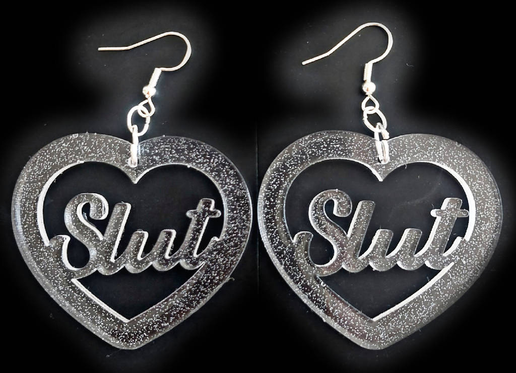 Slut Heart Cut Out Earrings