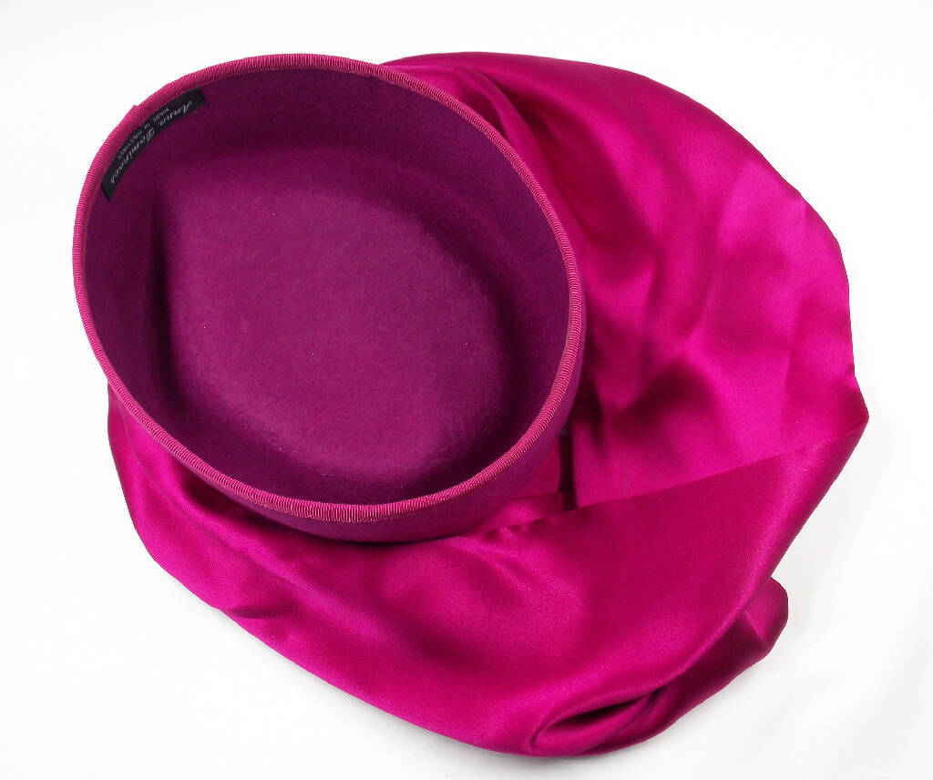 Hot cerise pink hat with draped silk cowl