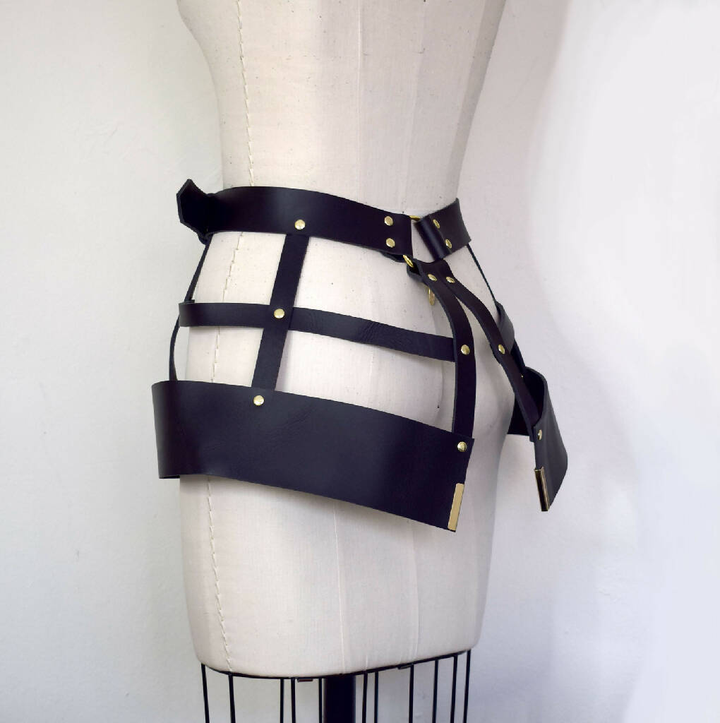 Hubris Leather Harness Cage Skirt
