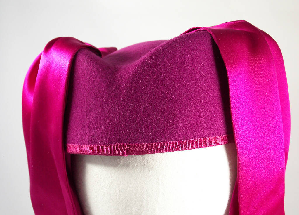 Hot cerise pink hat with draped silk cowl