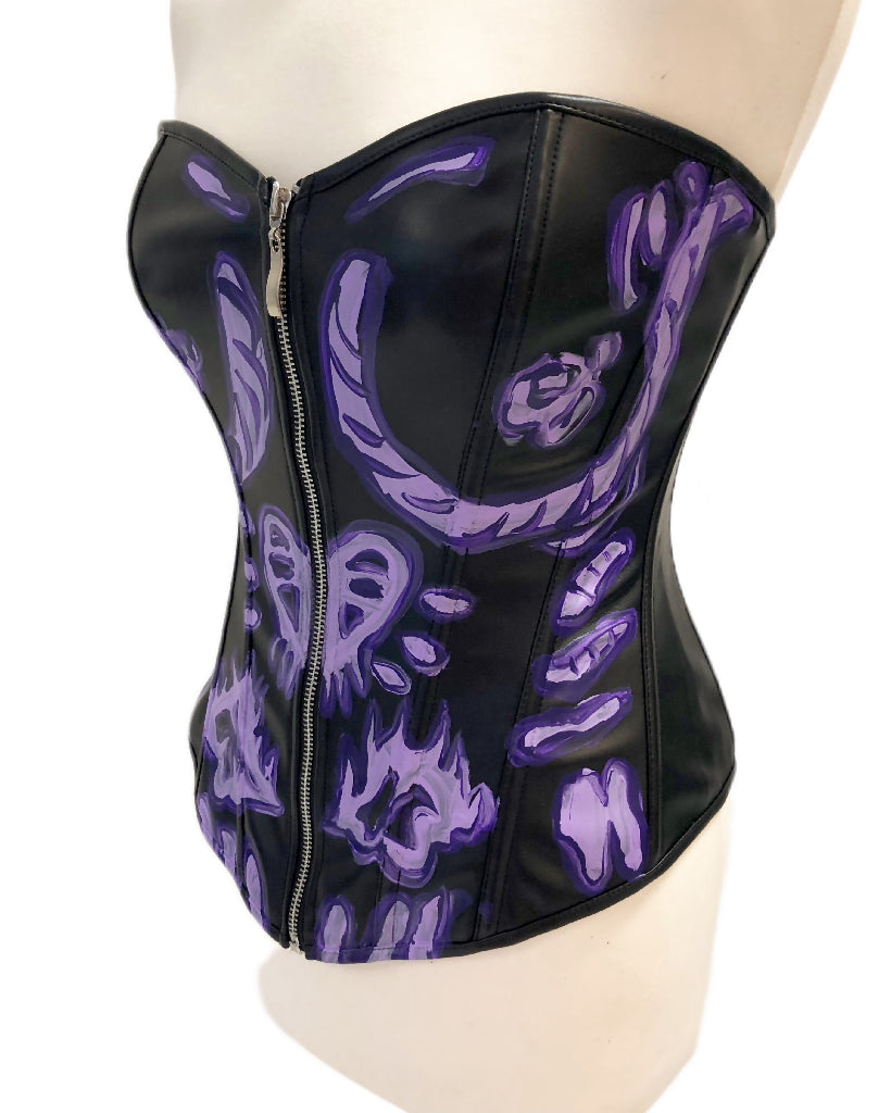Black hand-painted VEGAN LEATHER corset (Venus)