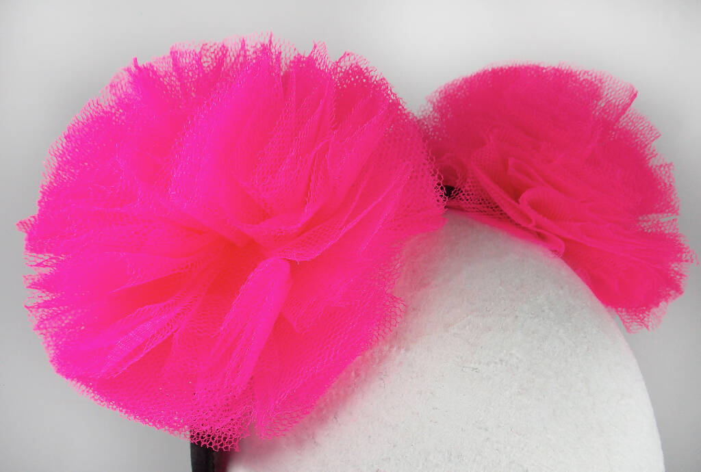 Neon Pink Large Tulle Pompom Hair Band