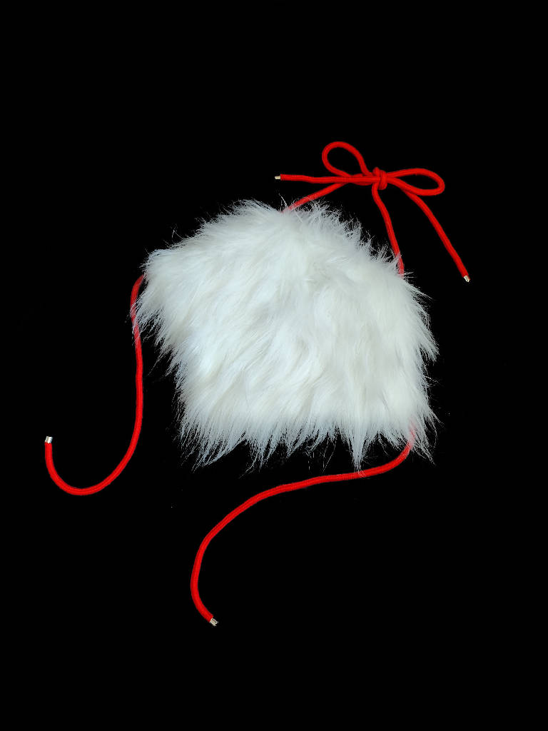 White Fur REVERSIBLE Red Brocade Crop Top • Princess Mononoke • Shibari Rope
