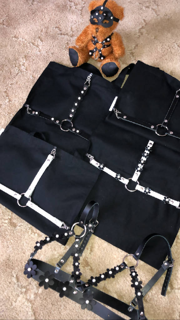 Black Leather Harness Cotton Tote