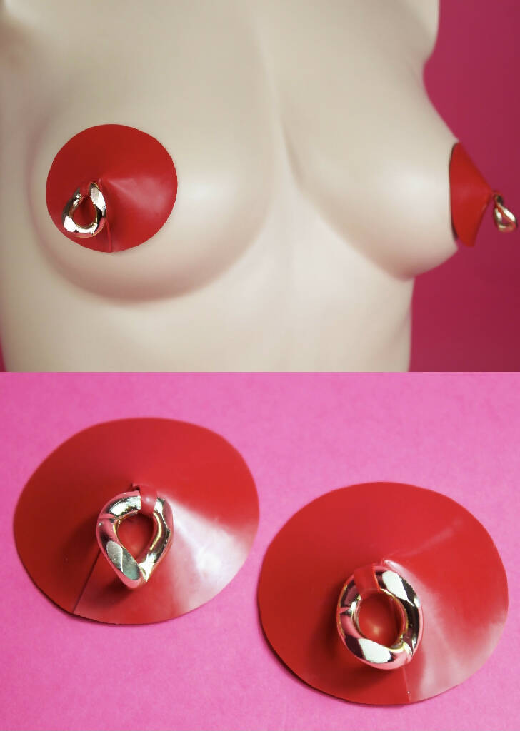 LATEX CHAIN RING NIPPLE PASTIES (PICK YOUR COLOUR)