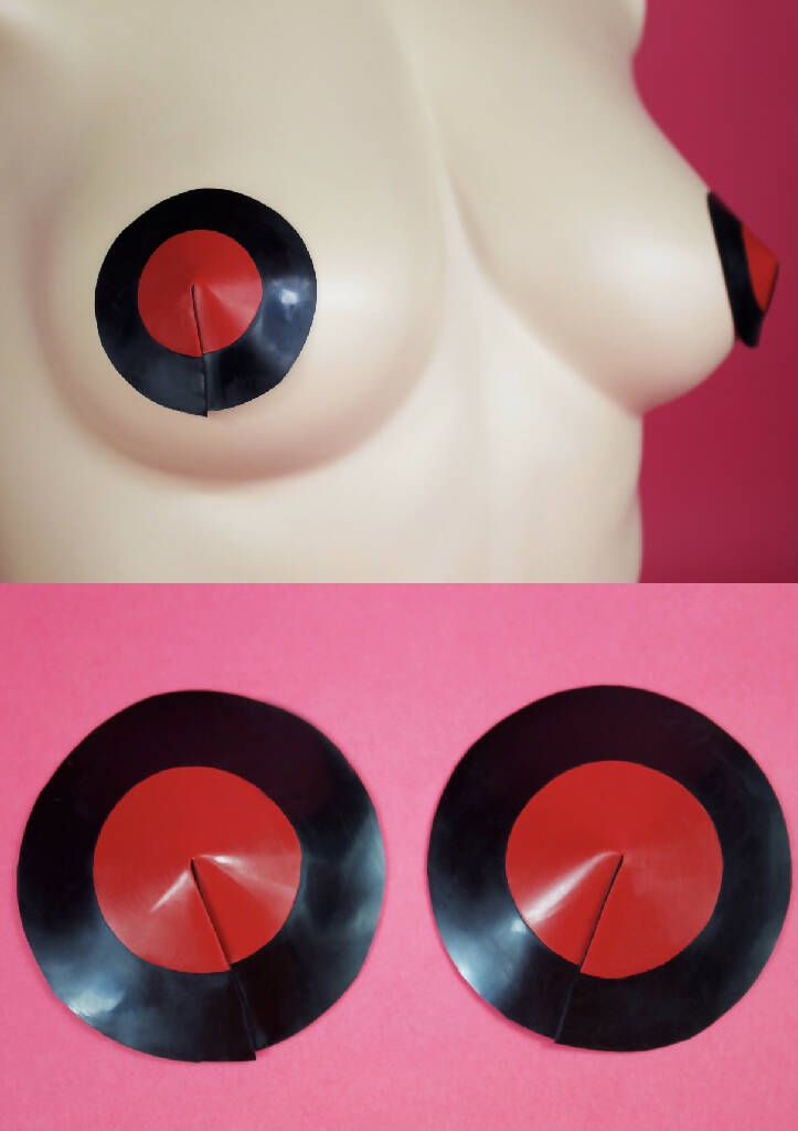 BLACK & RED LATEX ROUND NIPPLE PASTIES