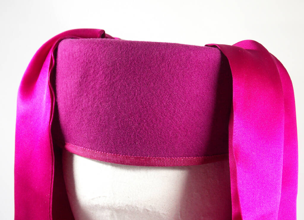 Hot cerise pink hat with draped silk cowl