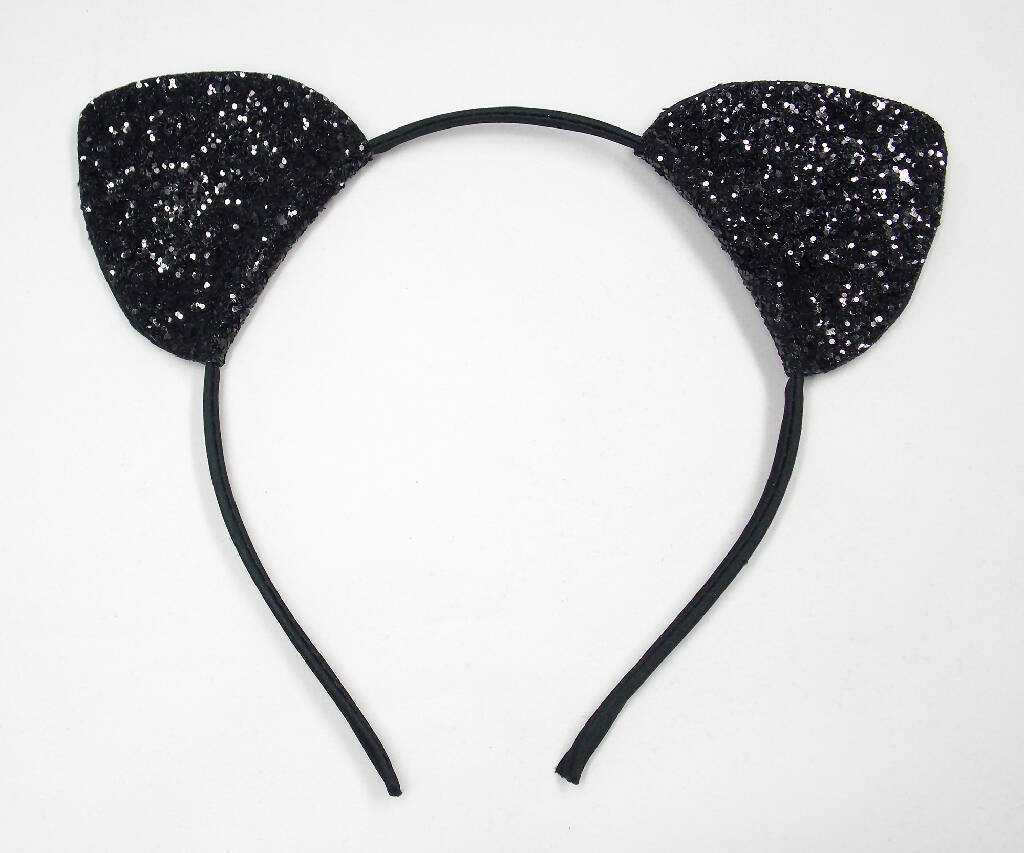 Black chunky glitter vinyl cat ears hair band