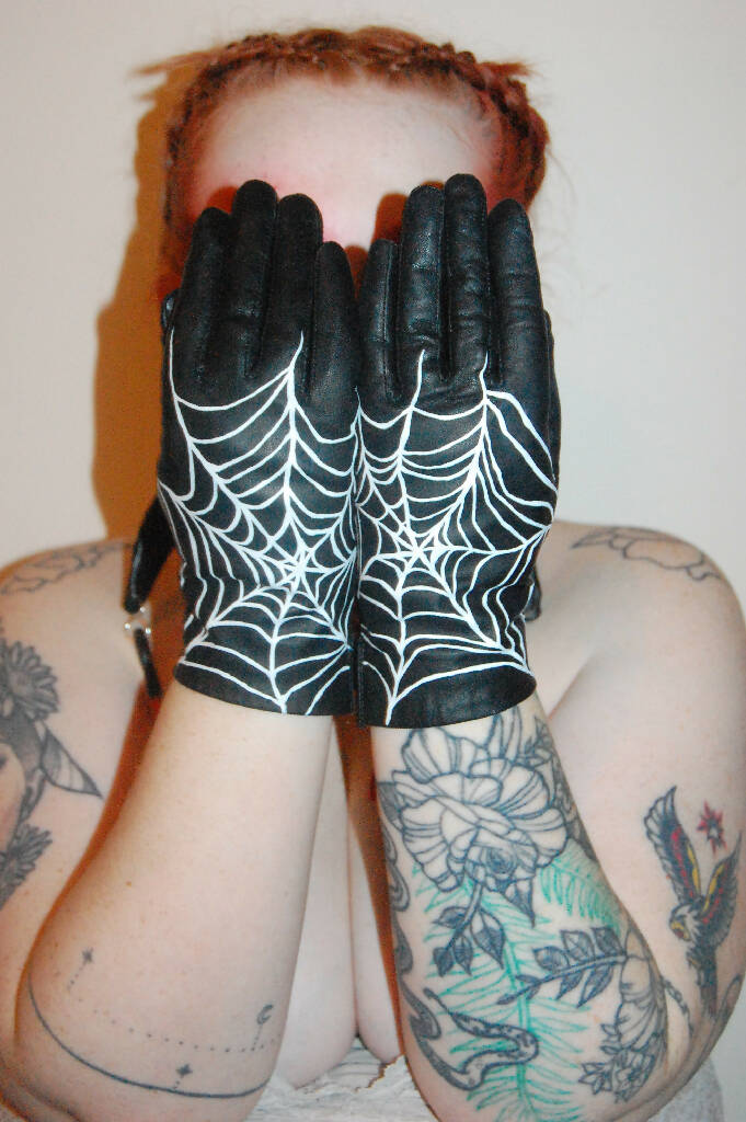Black Leather Spider Web Gloves