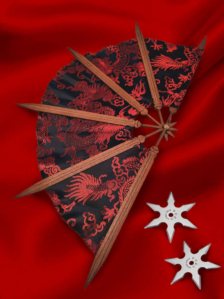 Ornamental Asian Brocade Fan • Samurai Inspired • Gothic Kitana Cosplay Fan