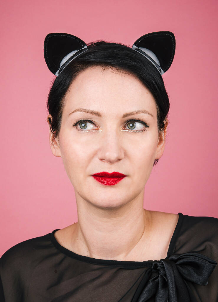 Black gloss cat ear band modelled