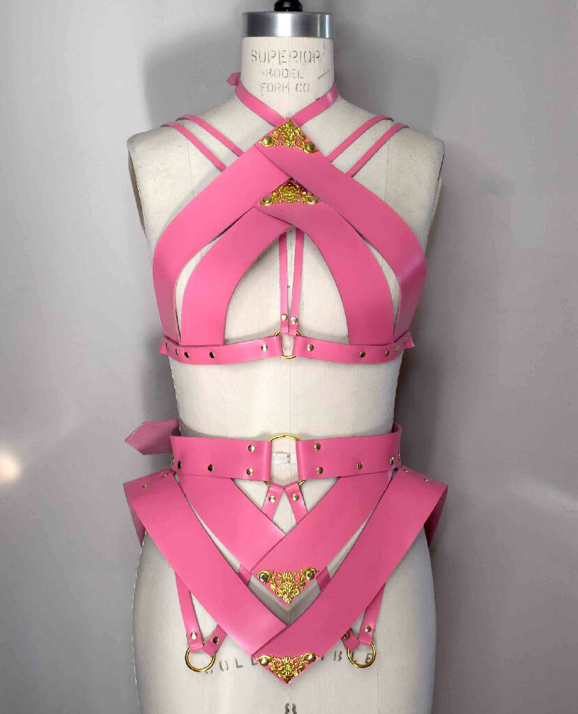 Song Pink Leather Peplum Belt with Wide Waistband
