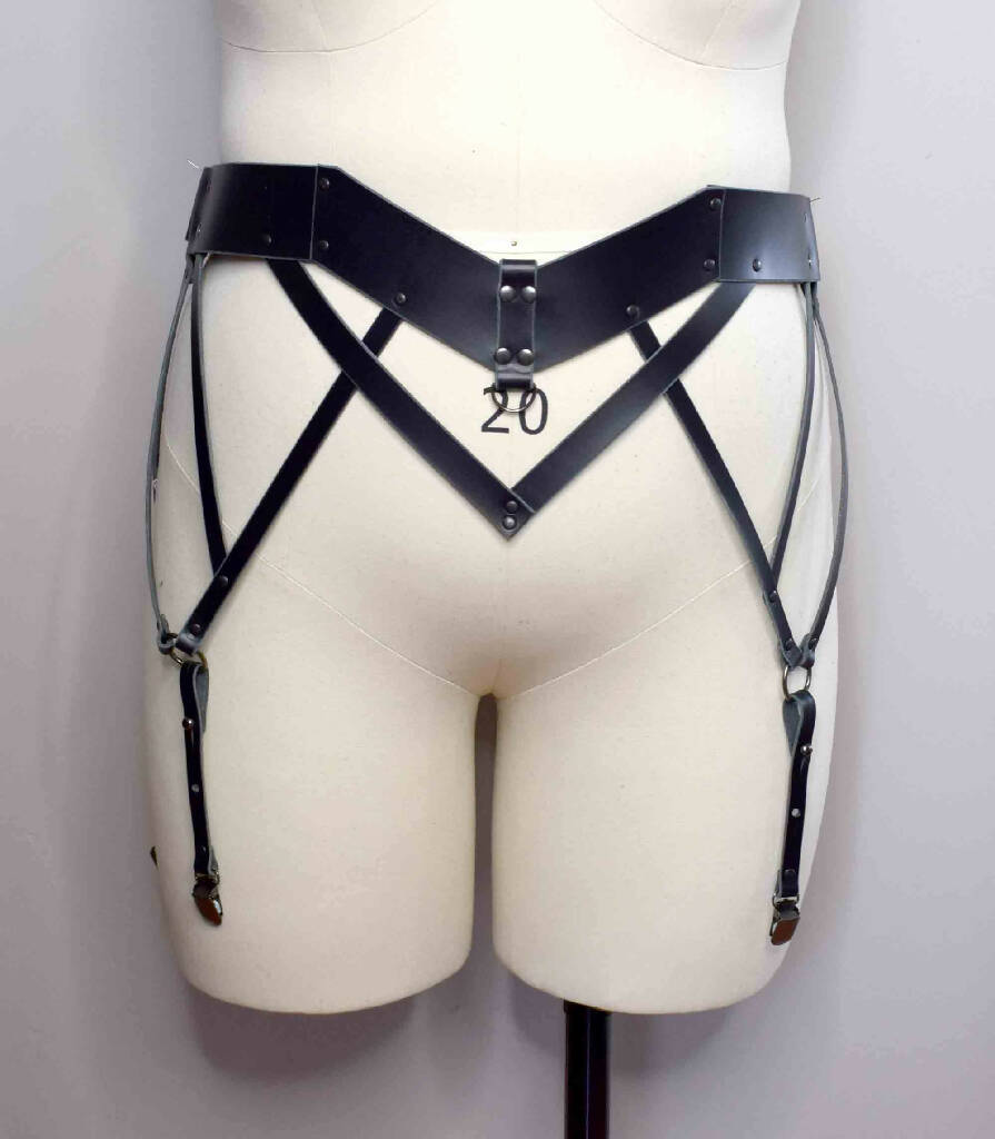 Ostara in Winter Black Leather Garter Belt