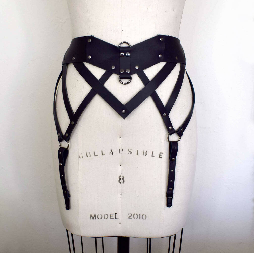 Ostara in Winter Black Leather Garter Belt
