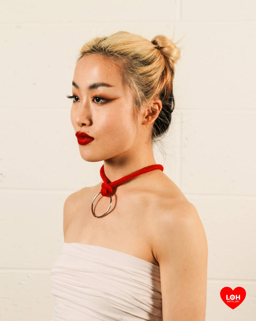 Shibari Rope Bondage Choker • Multiway Necklace • red or black & GOLD • Japanese Samurai Knot Choker in Red • With Gift Box