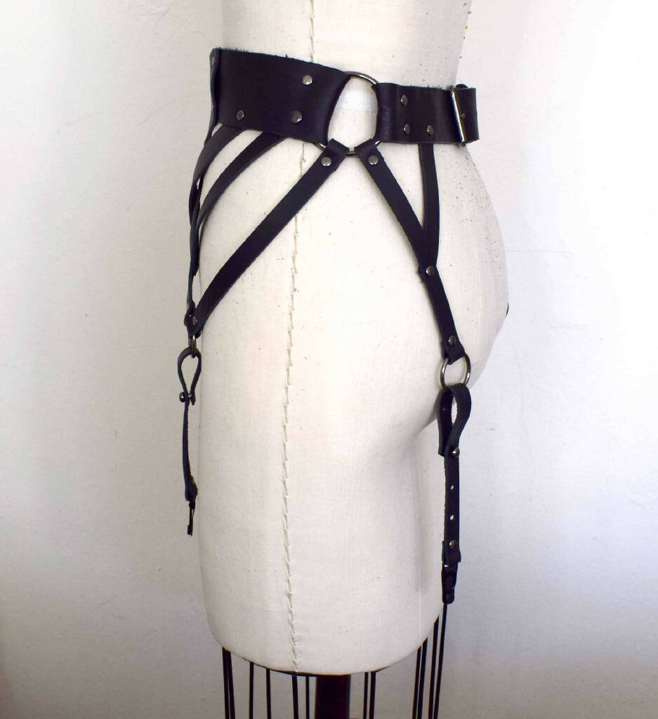 Ostara in Winter Black Leather Garter Belt