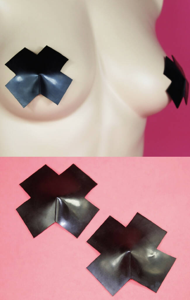 LATEX CROSS NIPPLE PASTIES (PICK YOUR COLOUR)