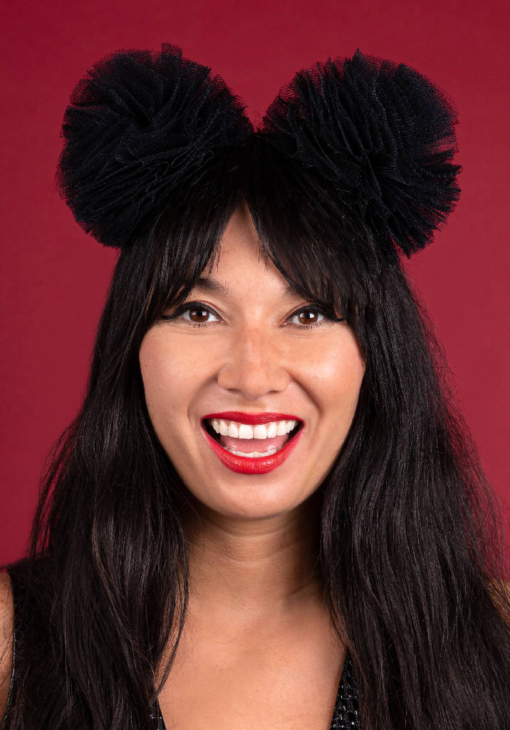 Large Black Tulle Pompom Hair Band