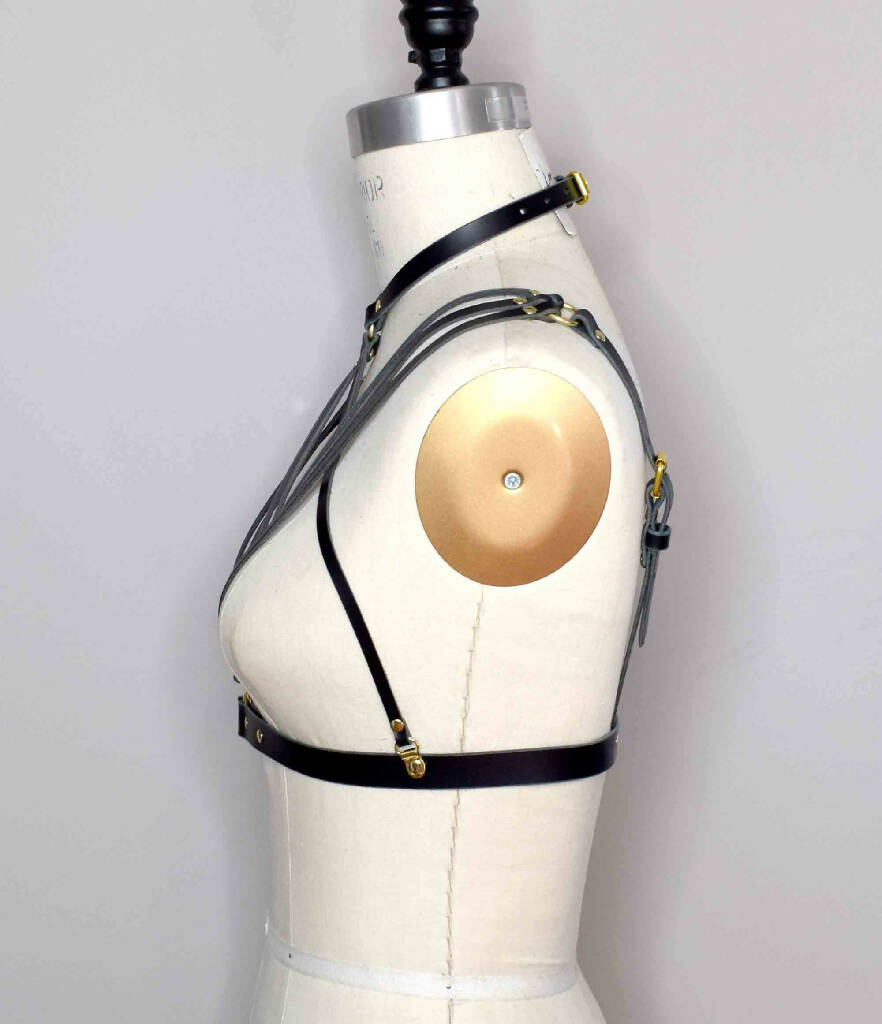 Olivia Strappy Leather Harness Bra
