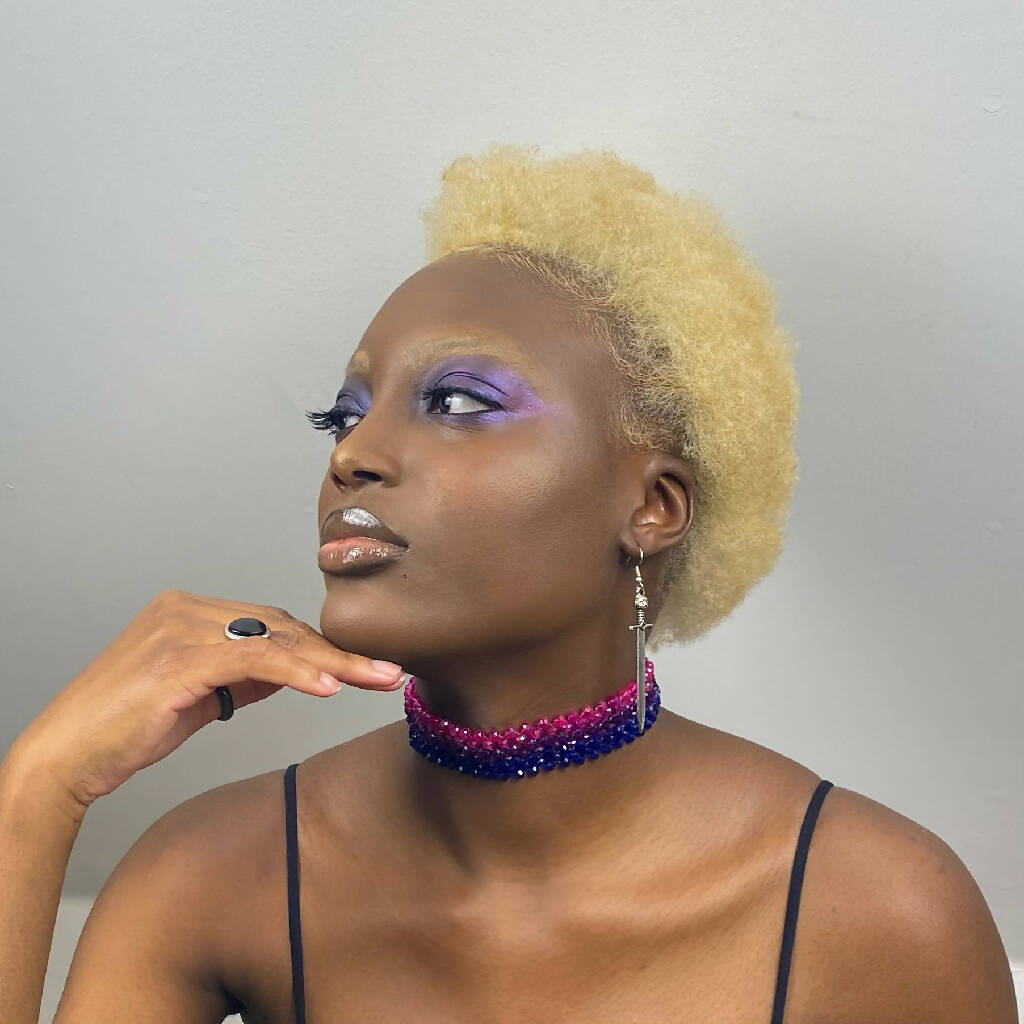 Pink, Purple and Blue Bisexual Beaded Choker