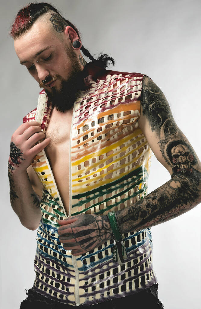 Mesh Latex Rainbow Sleeveless Collared Shirt