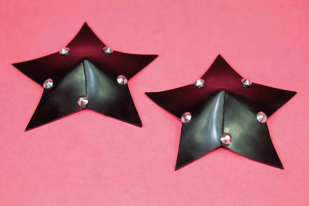 LATEX STAR NIPPLE PASTIES (PICK YOUR COLOUR+CRYSTALS)