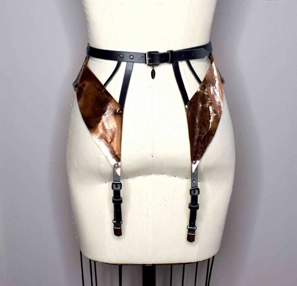 Xenia Strappy metallic Leather Garter Belt