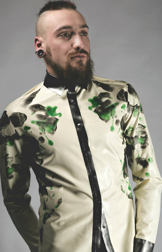 Patterned Latex Collared Shirt Ink Blot