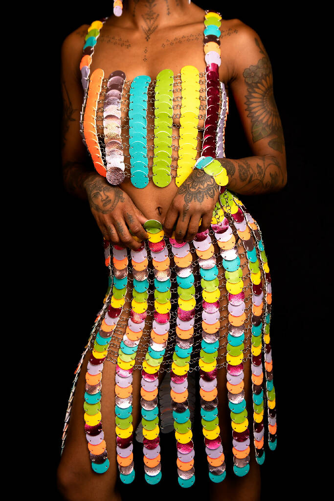 Custom Rainbow co-ord (skirt, top, cuff and earrings)