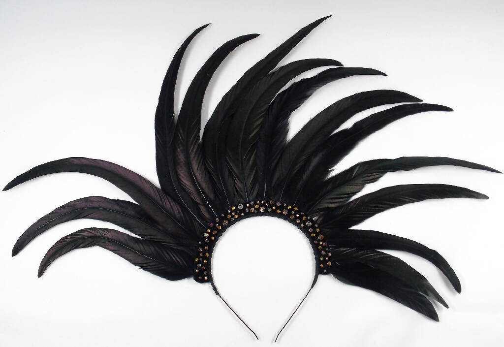 Black and gold large feather carnival headdress