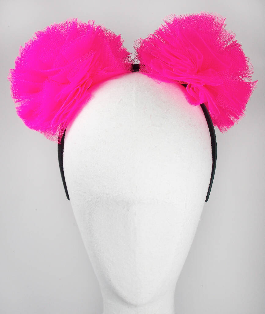 Neon Pink Large Tulle Pompom Hair Band