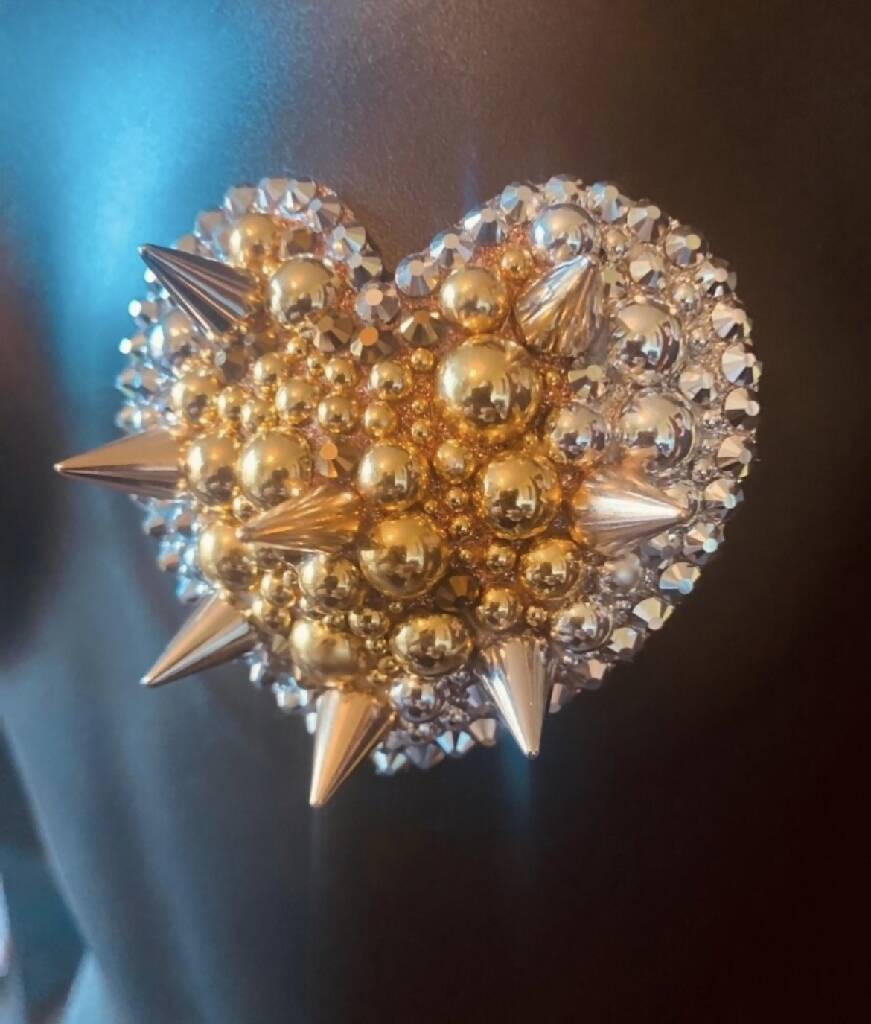Two Tone Gold & Silver Spiked Heart pasties