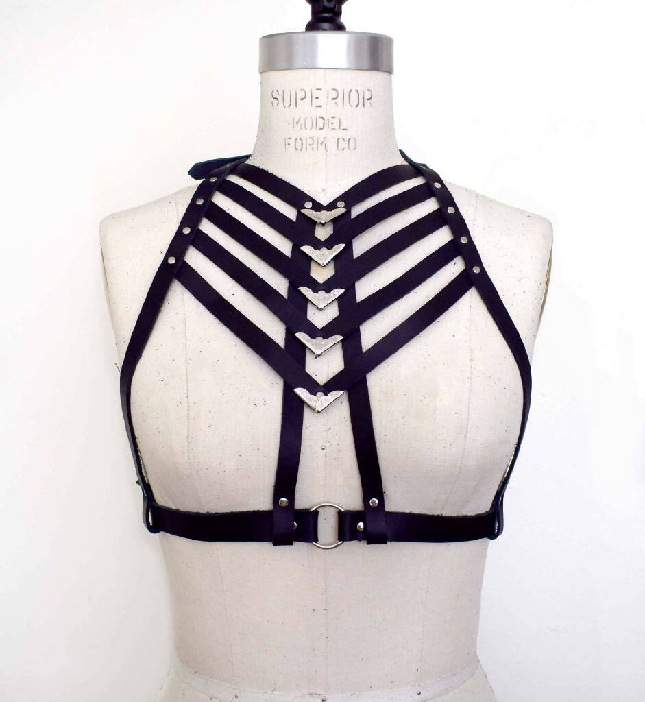 Tui High Neck Leather Harness Bra