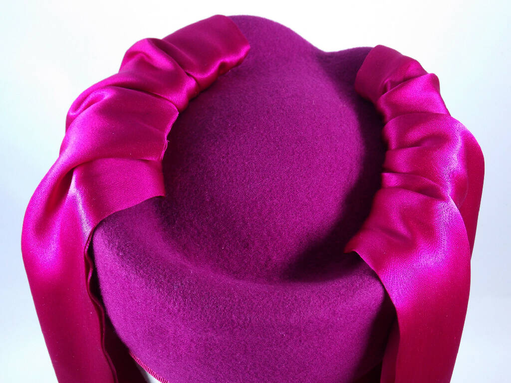 Hot cerise pink hat with draped silk cowl