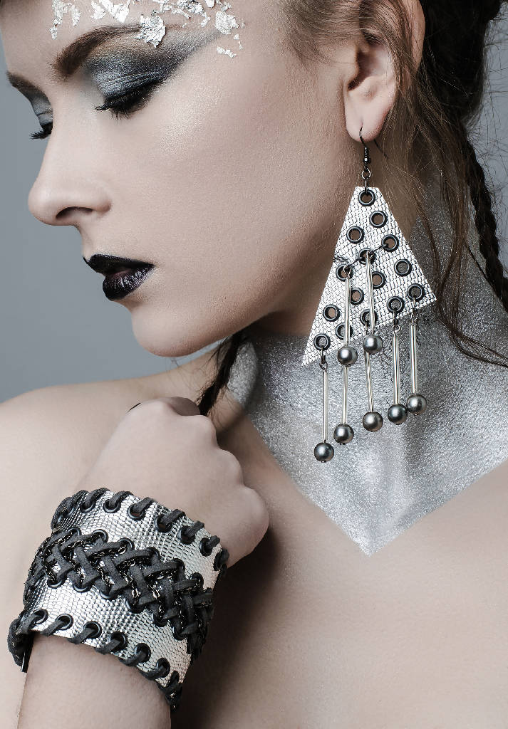 Large Triangle Pearl Droplet Earrings