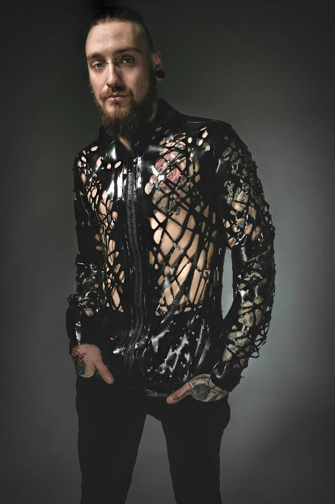 Mesh Latex Collared Shirt with Sleeves