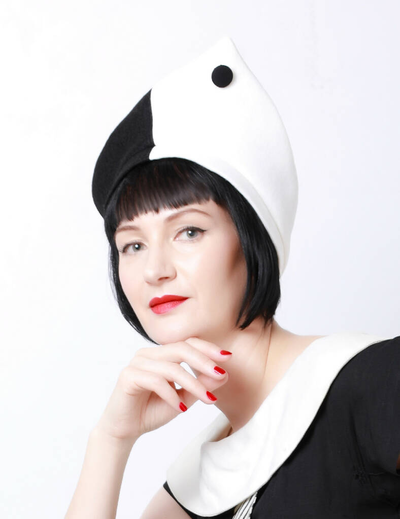 Black and White pointed felt hat, 80s style