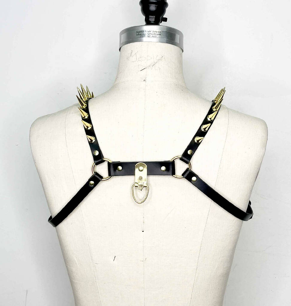 Icarus Spiked Slim Leather Bulldog Harness