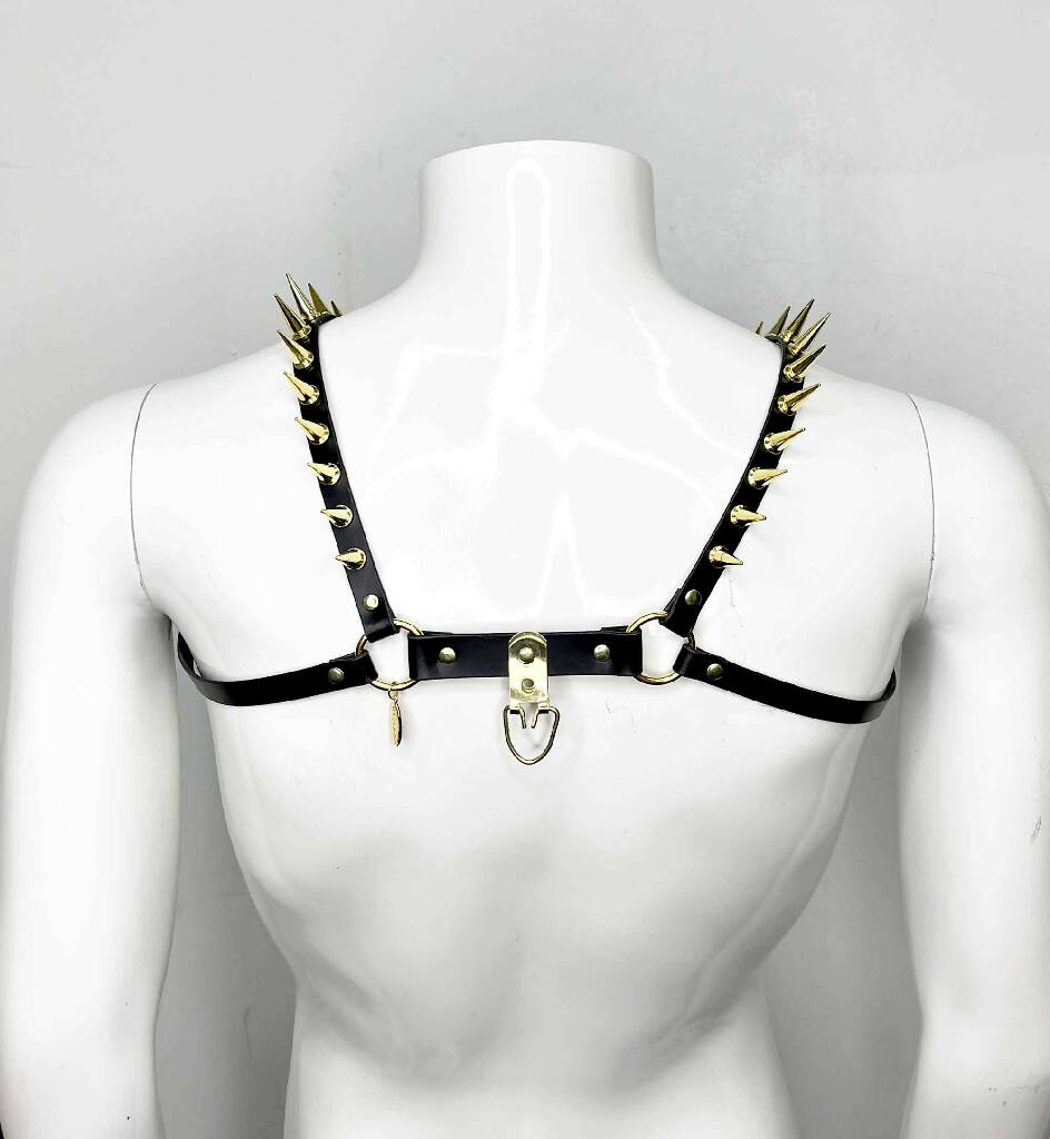 Icarus Spiked Slim Leather Bulldog Harness