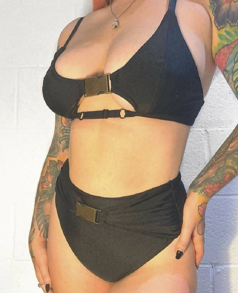 Moore top with under boob cut out and brass buckle