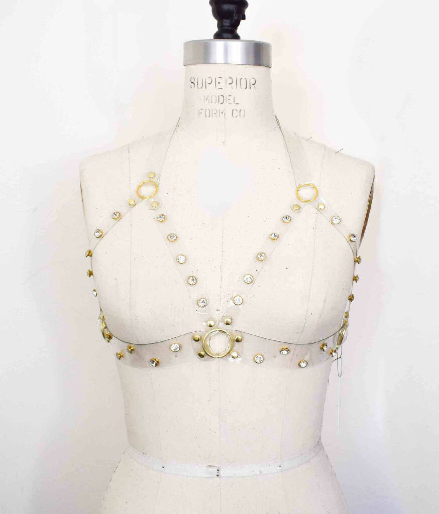 Tina Clear Vinyl Rhinestone Harness Bra